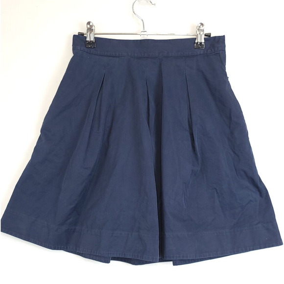 COS Mini Pleated Skirt Women 4 (EUR 36) Pockets Zip 100% Cotton Blue Academia - Picture 1 of 8